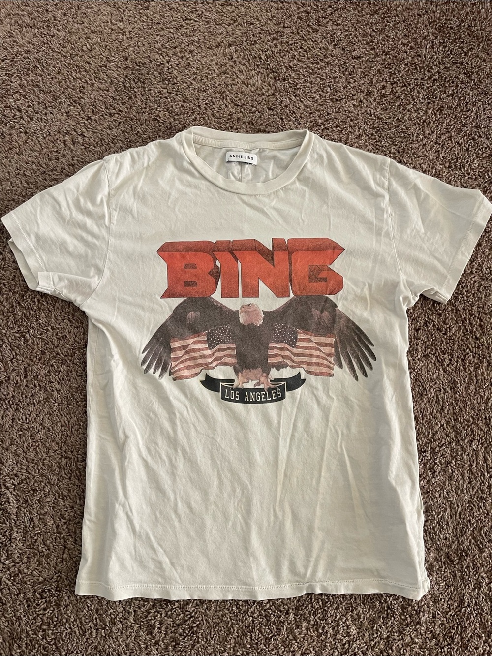 ANINE BING White Tee with Red BING Logo & Eagle Graphic
